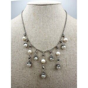 925 sterling silver freshwater pearl marcasite Necklace 19”